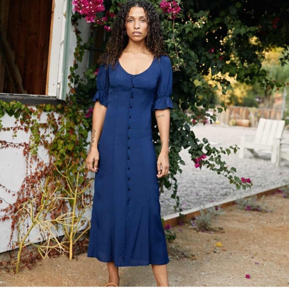 Christy Dawn Navy Blue Button-Down Dress